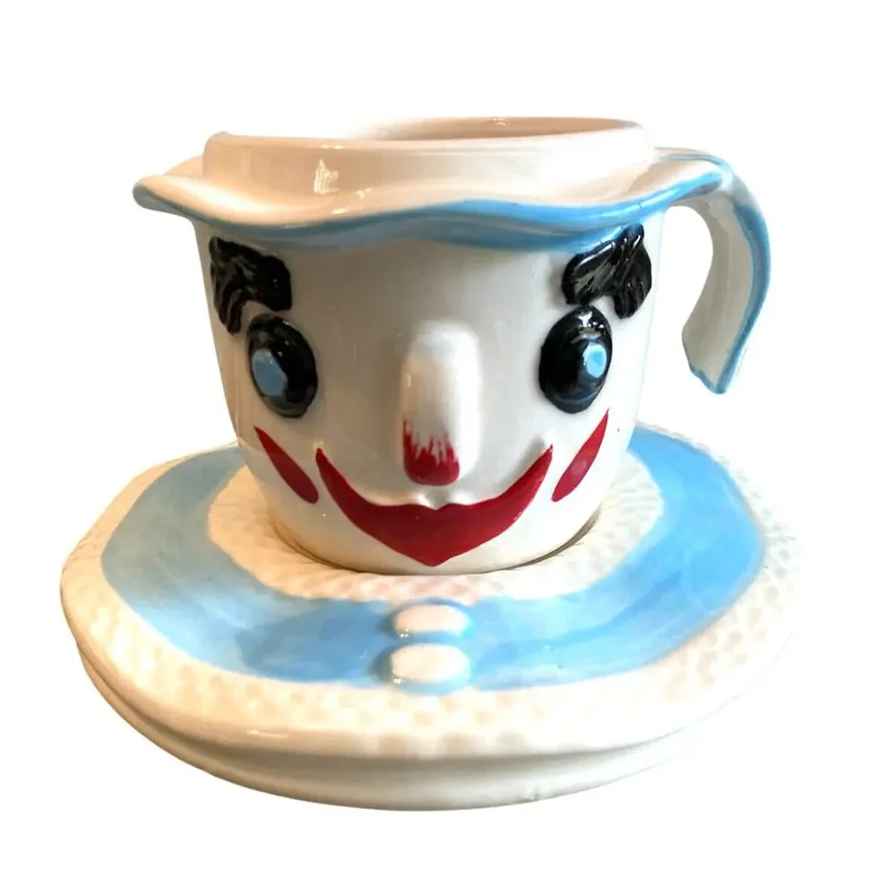 Vintage 1960 Lego Japan Clown Face Creamer & Saucer Kitsch Ceramic w/ Label